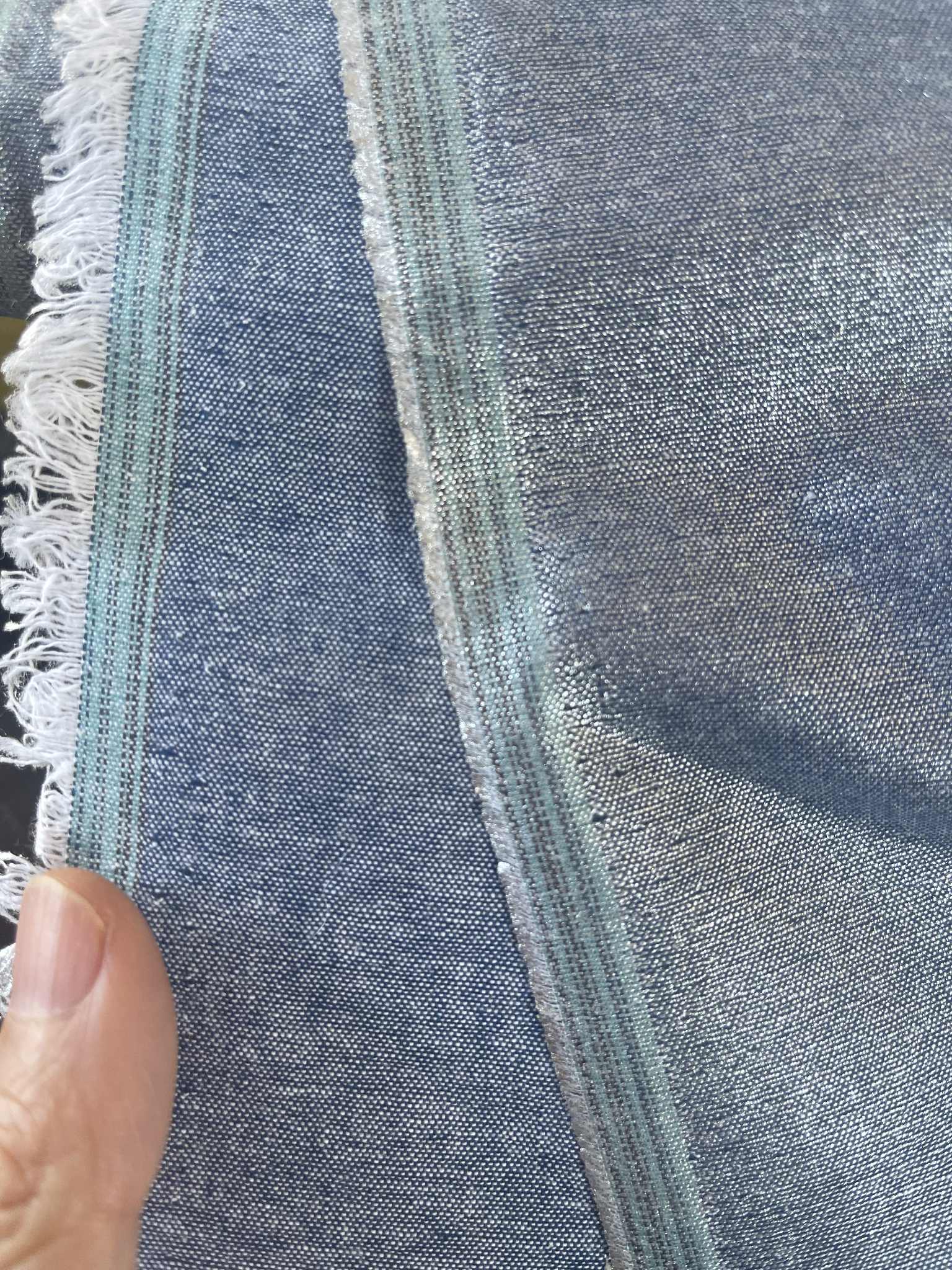 Chambray de algodón Denim con acabado plateado